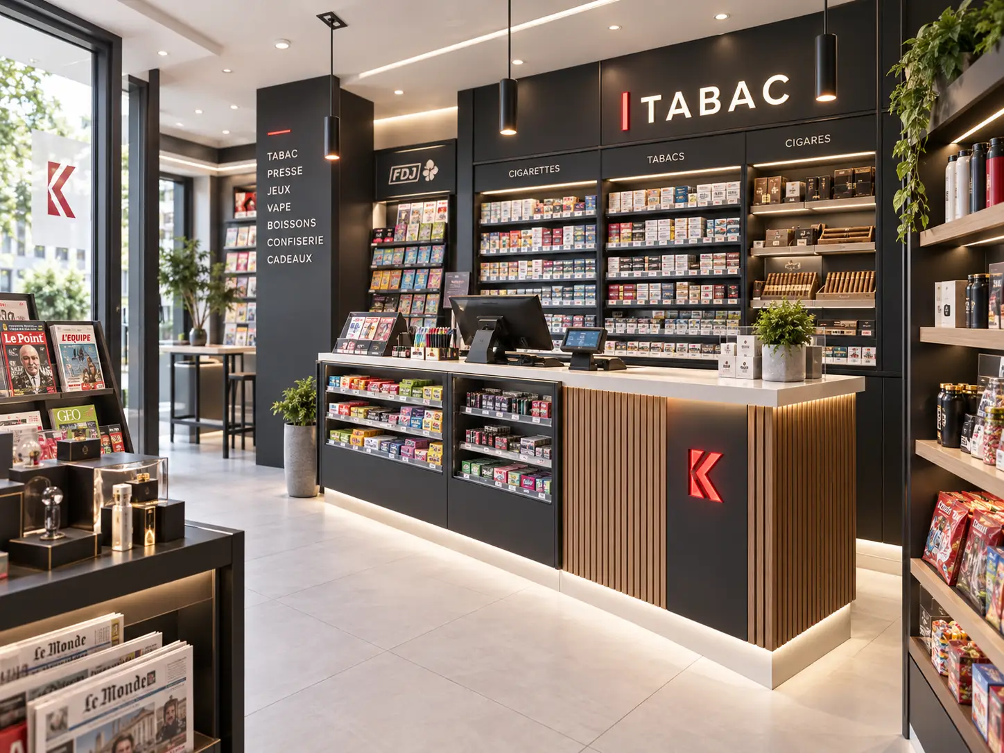 Tabac-presse avec comptoir et linéaires